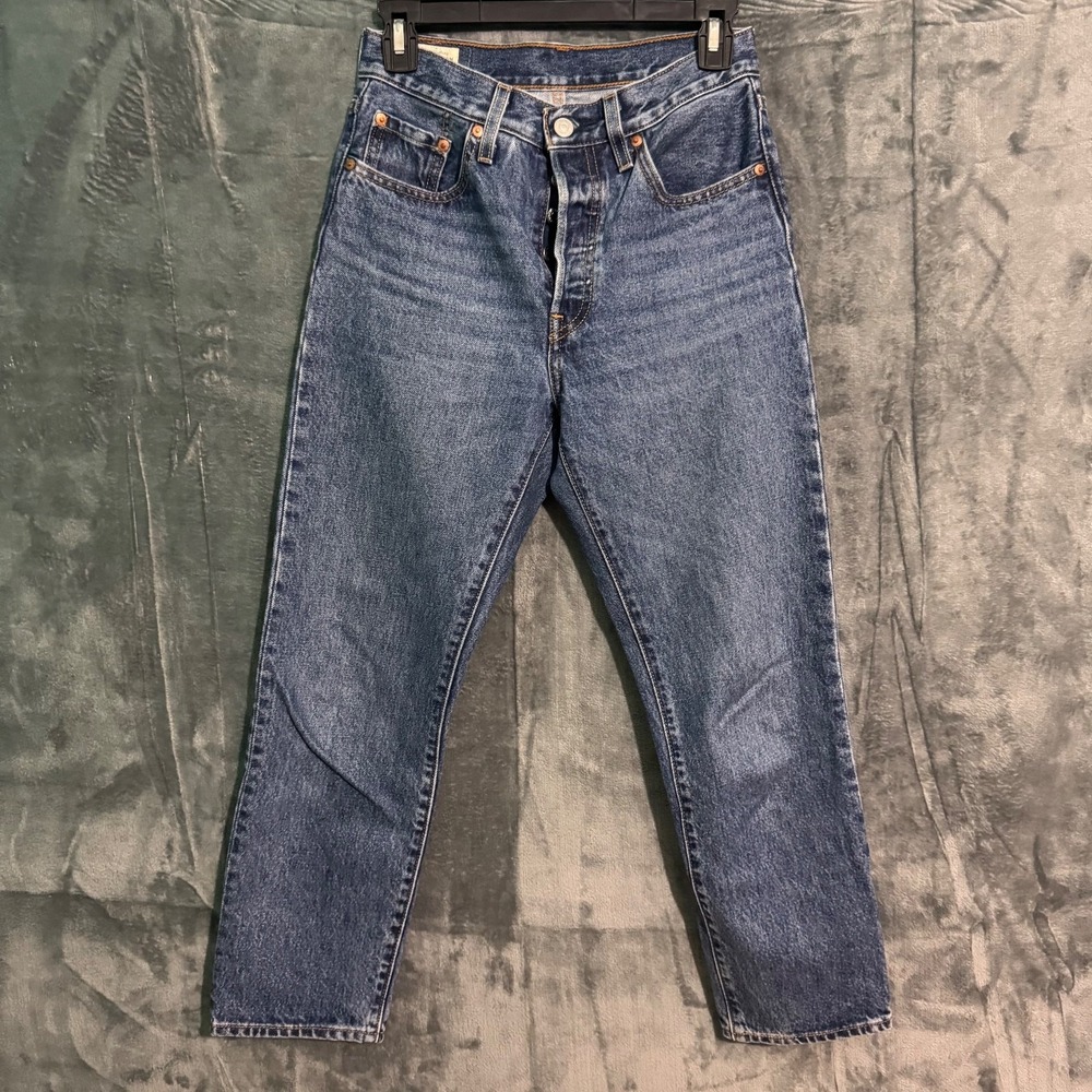 Levis 501 Jeans Womens 24 X 26 Blue Denim Button Fly Western Biker Leather Tag